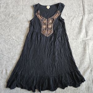Forbidden Bohemian Crepe Embroidered Dress Women's Medium Black Beaded Witchy